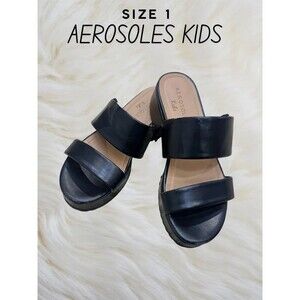 Aerosoles Kids Black Double Strap Platform Sandals Size 1 Like New
